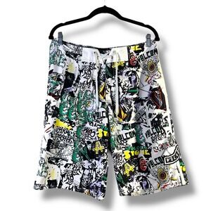 Volcom‎ ModTech Mens Sz 33 Boardshorts Graffiti Print Swim Trunks Colorful Beach
